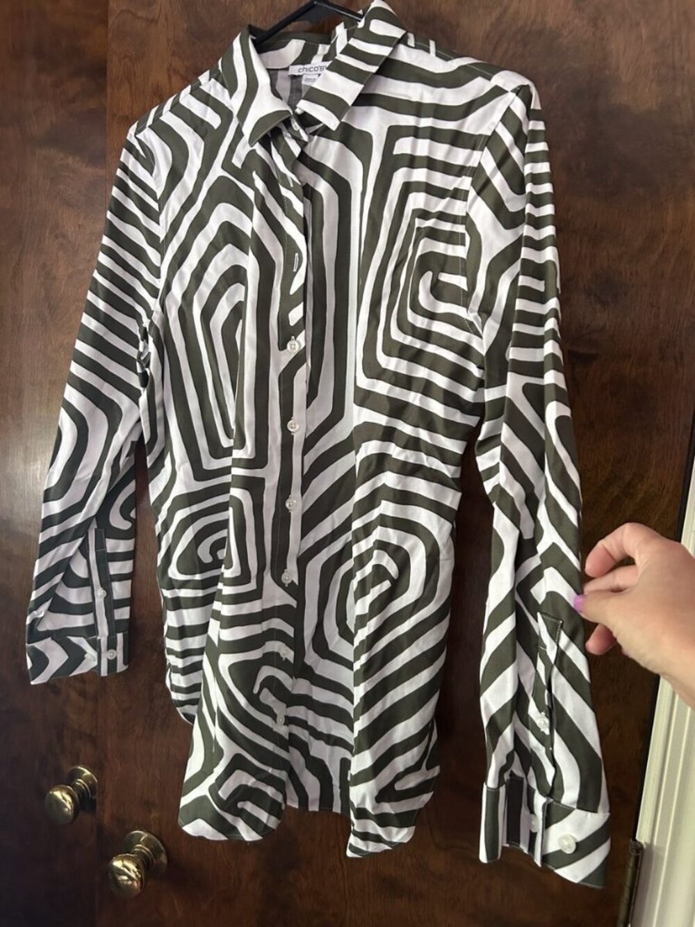 Chico's Black & White Abstract Swirl Print Blouse